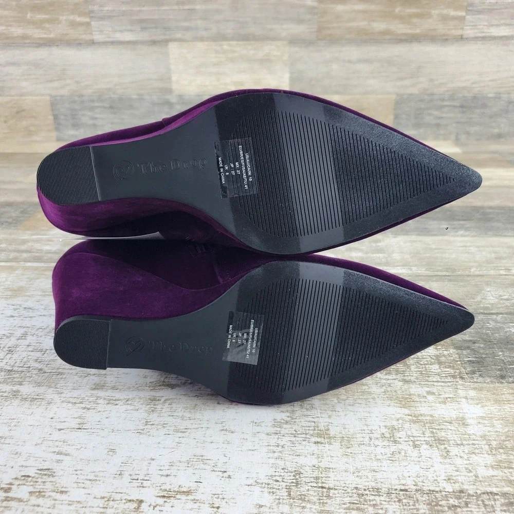 The Drop Gina Dark Purple Velvet Wedge Booties Womens Sz 10 Mid Shaft Boot